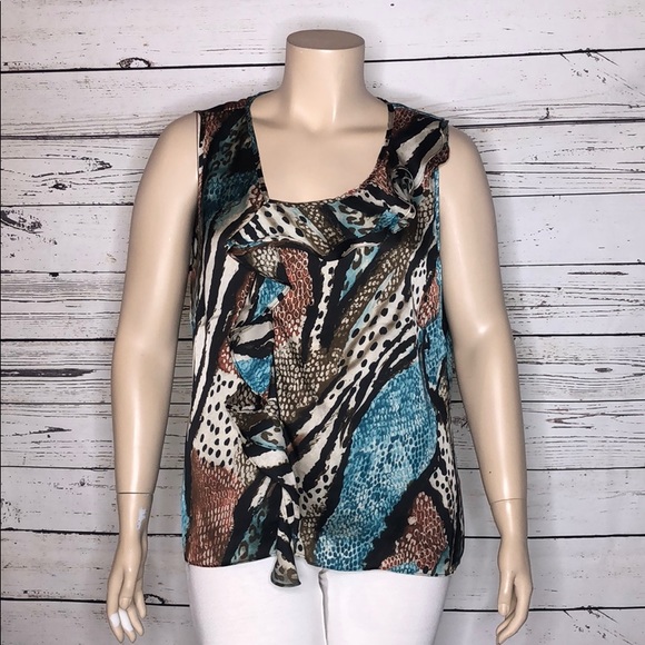 CJ Banks Tops - CJ Banks NWT Size 2X 20/22W Animal Print Ruffle Trim Tank Top Blouse